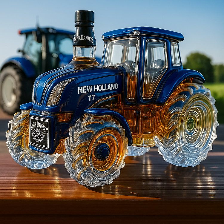 Klasszikus whiskey palack New Holland T7 traktor formájában