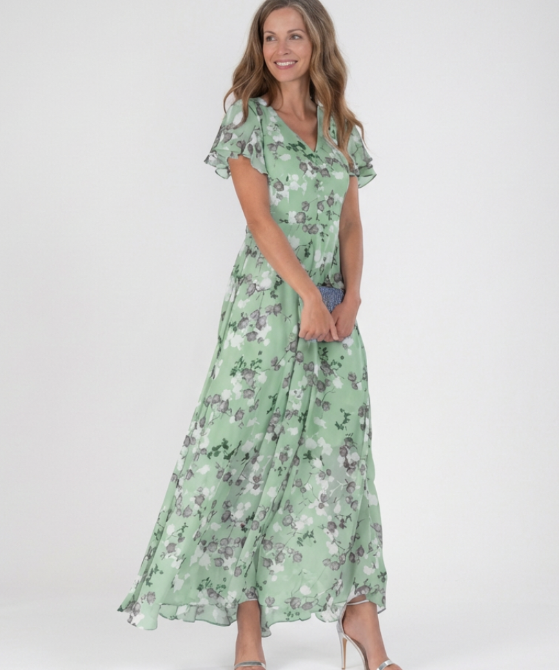 Noémie | Virágos Chiffon Maxi Ruha