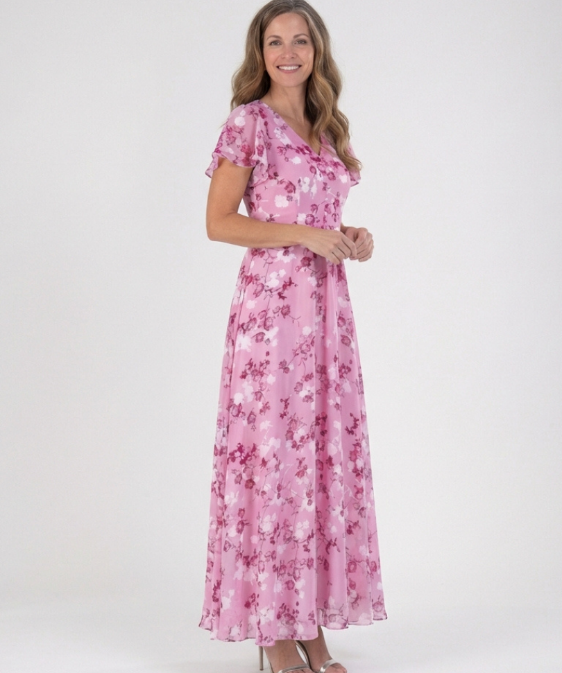 Noémie | Virágos Chiffon Maxi Ruha