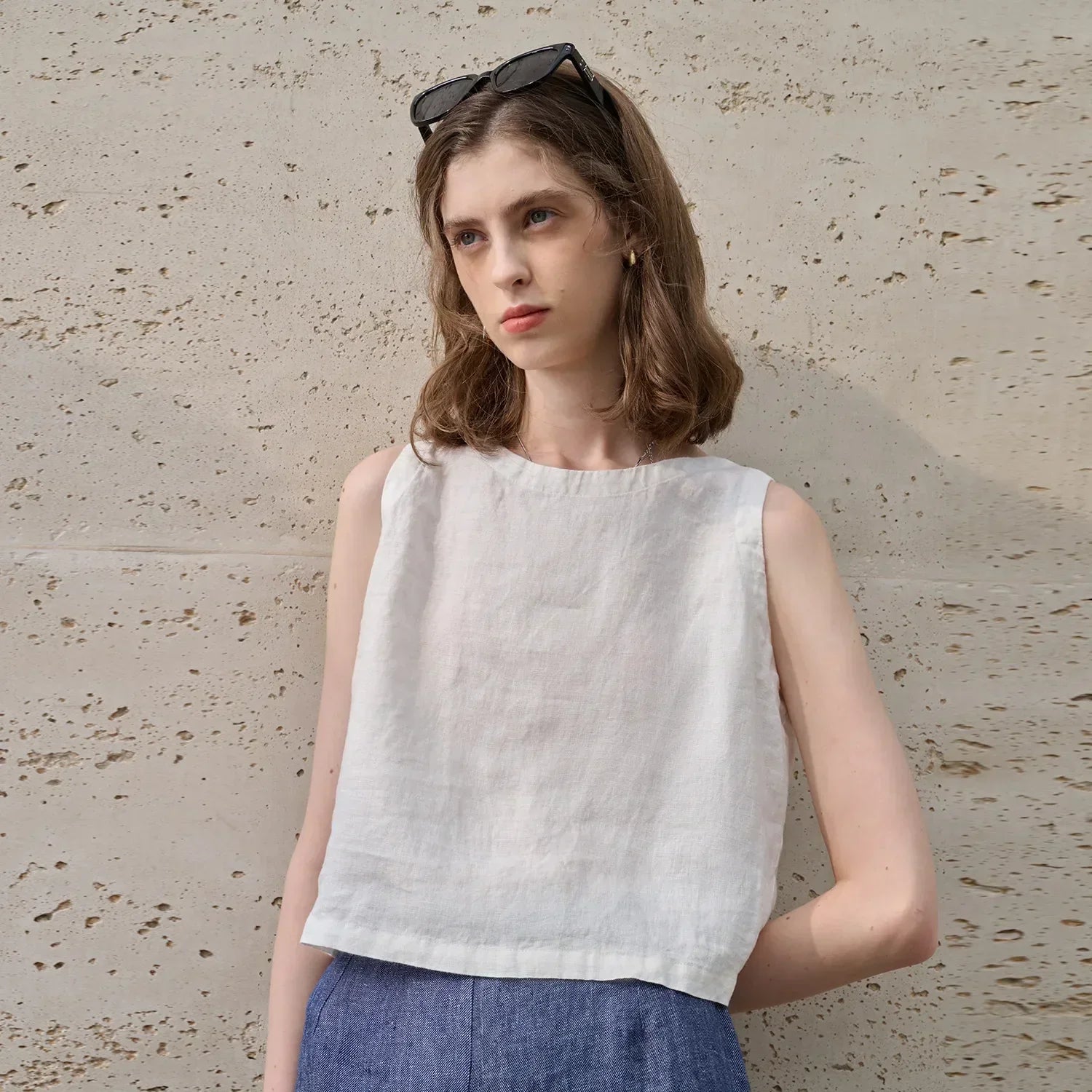 Aszimmetrikus Vászon Crop Top