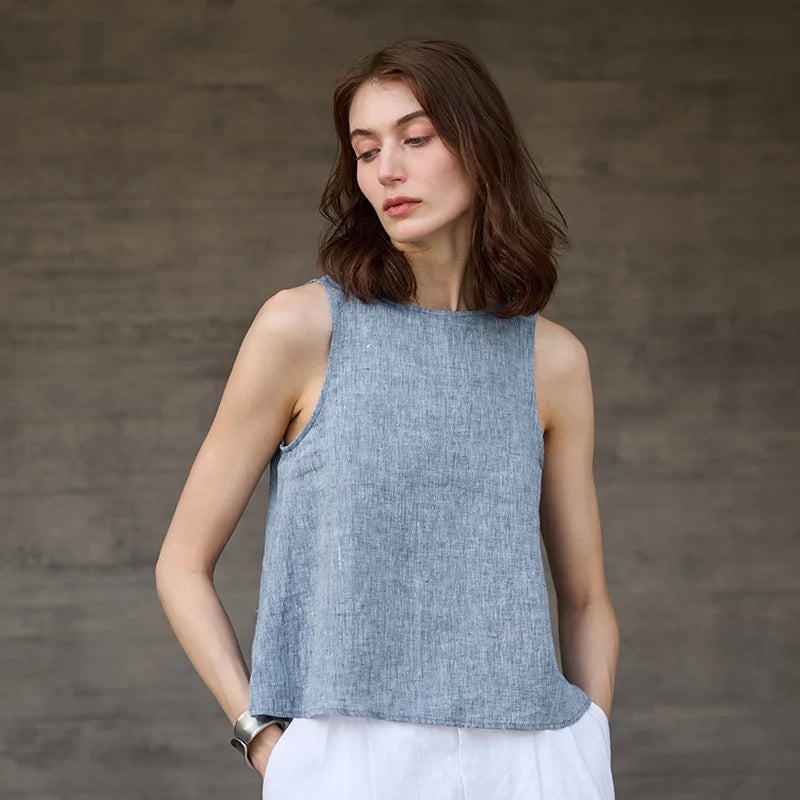 Kétoldalas Chambray Vászon Mellény