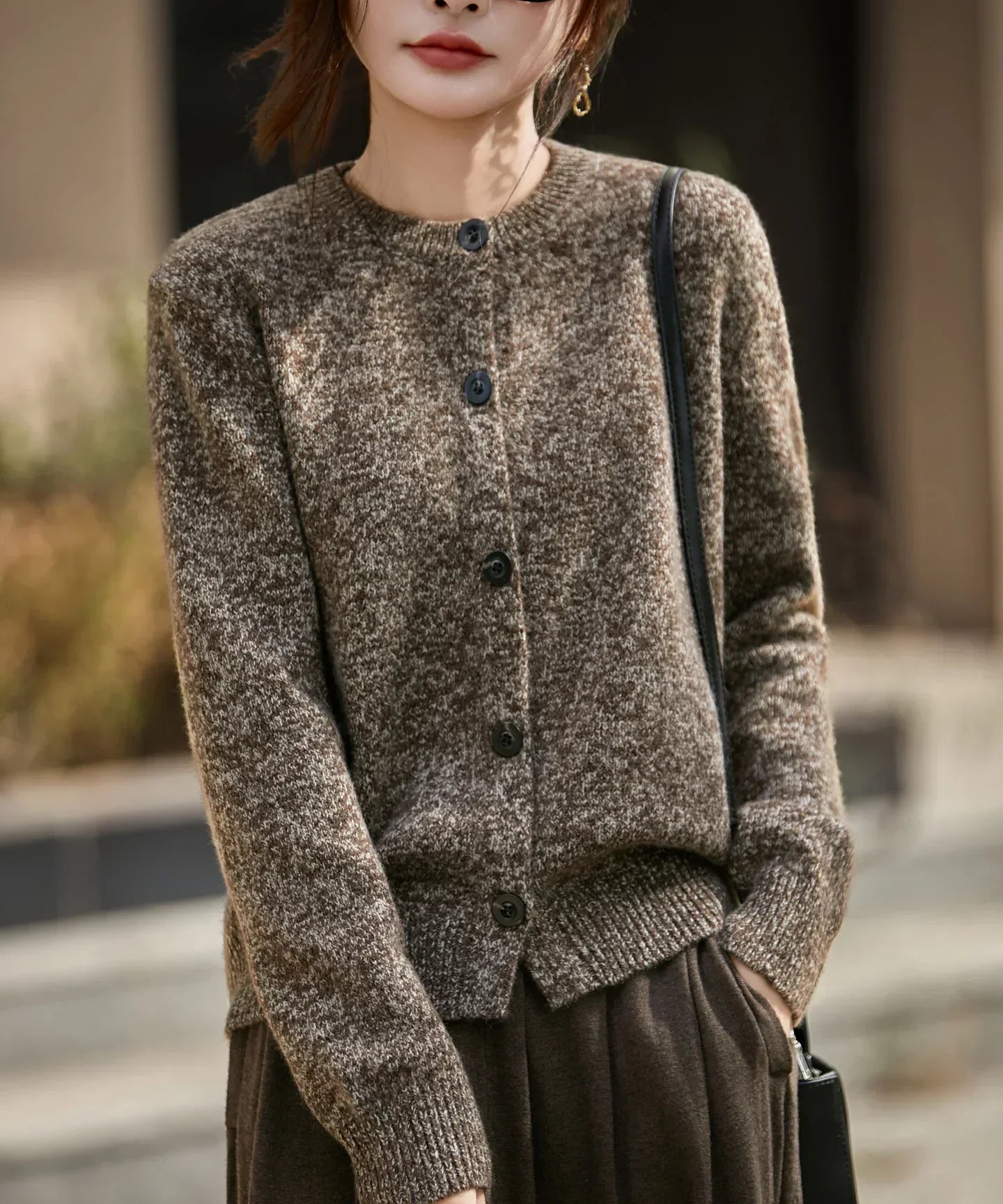 Chunky-Knit Alpaka Blend Kardigán