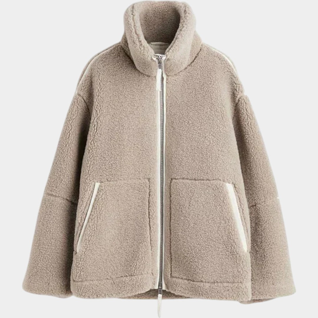 Petra – női oversized teddy kabát cipzárral