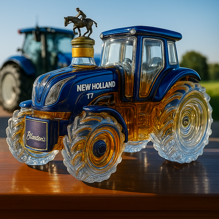 Klasszikus whiskey palack New Holland T7 traktor formájában