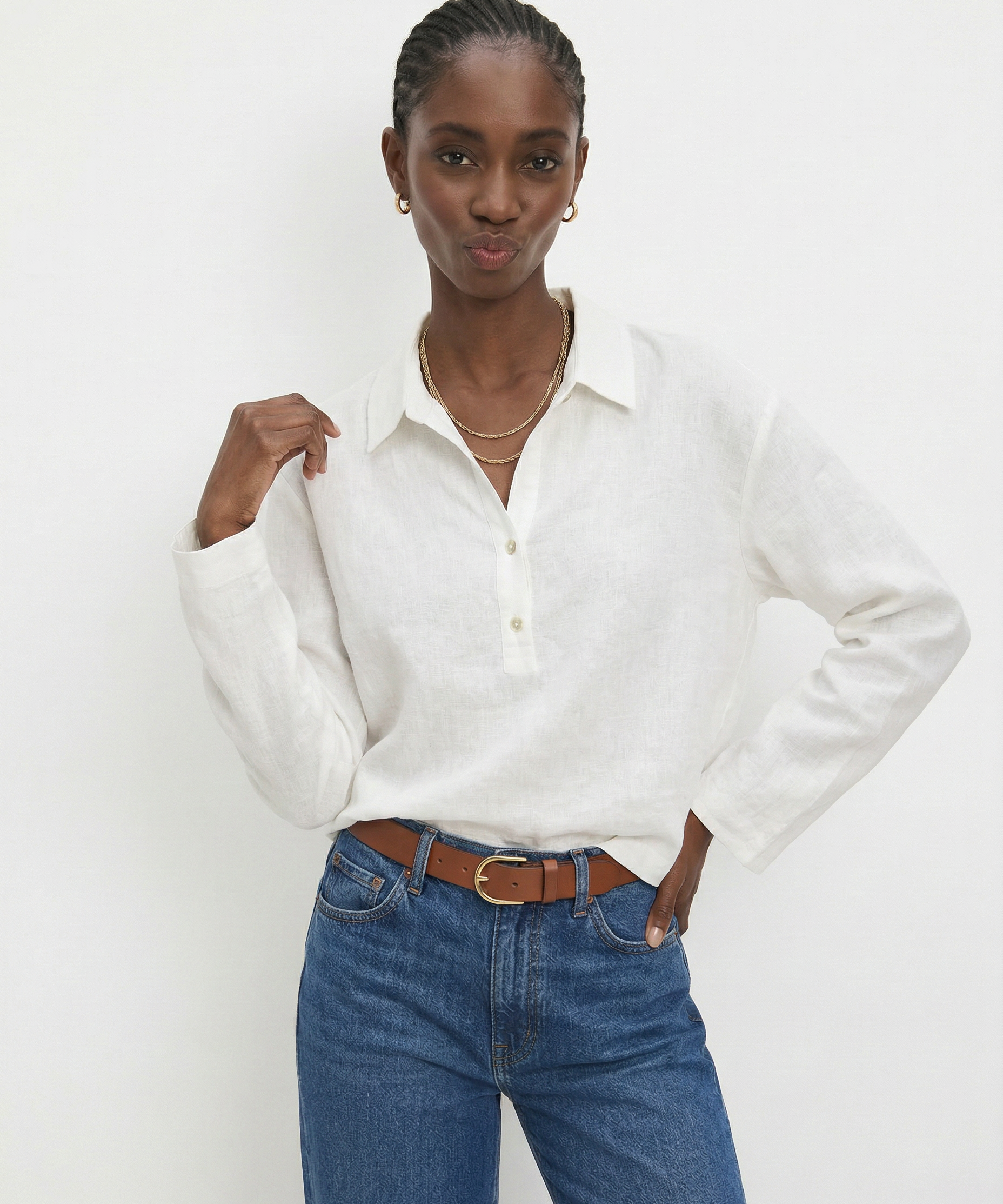Linen Pulóver Polo Gallérral