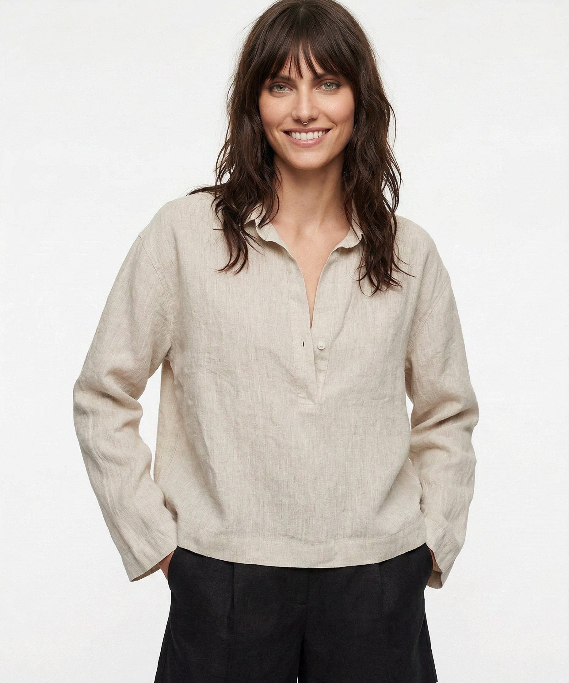 Linen Pulóver Polo Gallérral