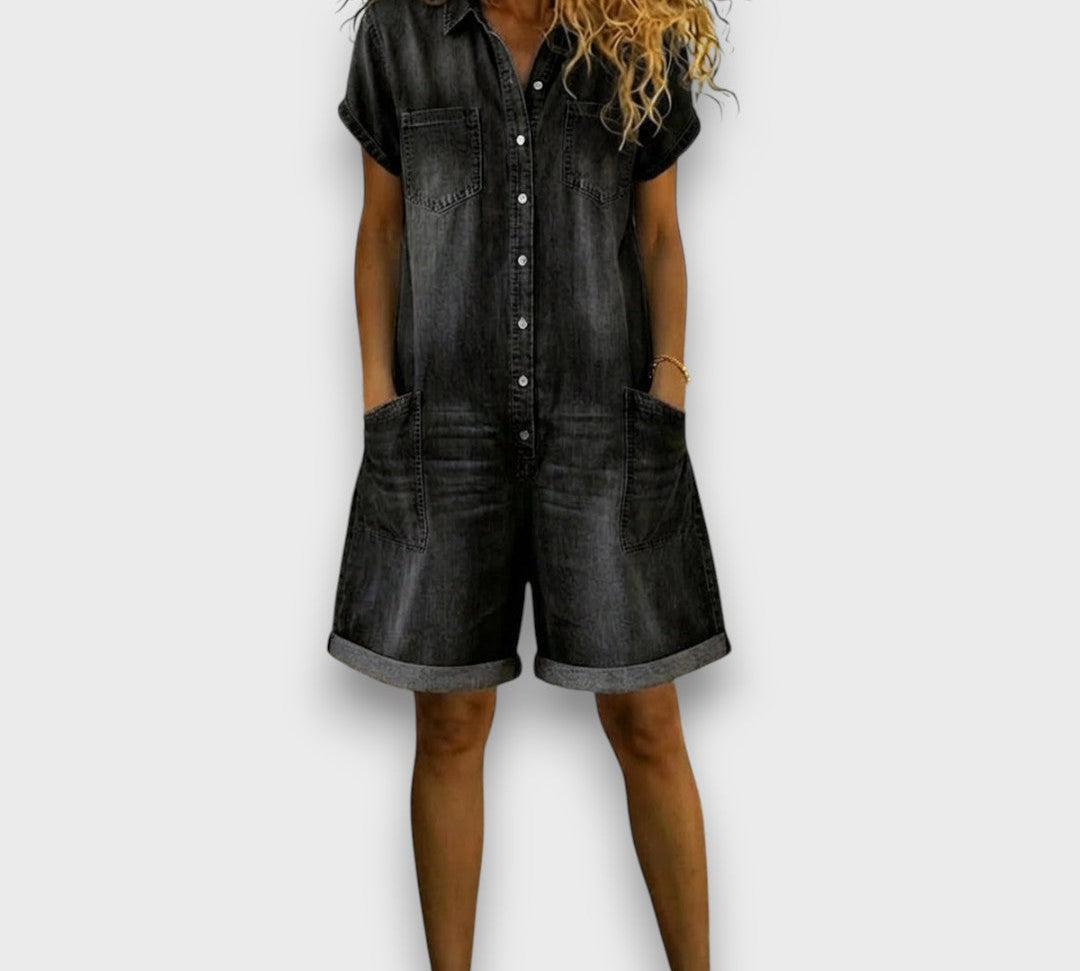 Joan | Vintage rövid overál denim megjelenéssel