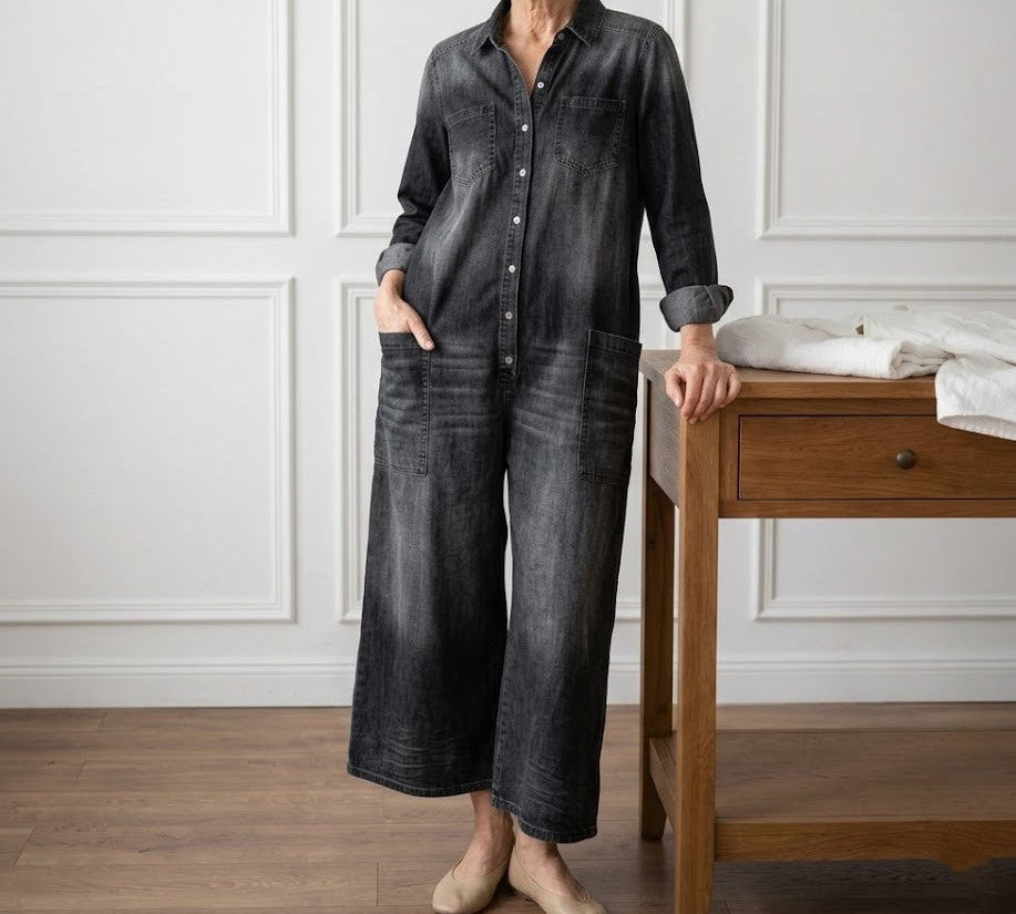 Diana | Vintage mosott puha pamut farmer overall ruha gombokkal