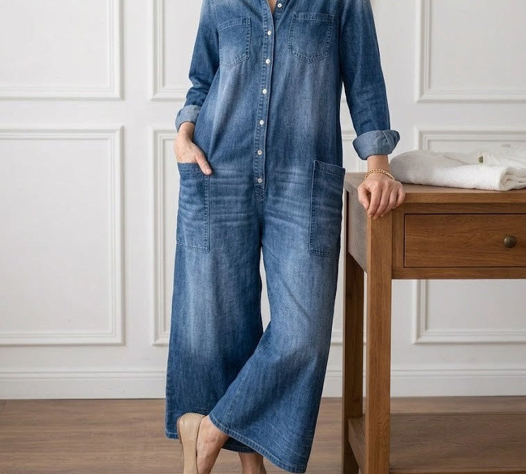 Diana | Vintage mosott puha pamut farmer overall ruha gombokkal